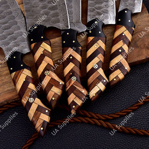 Juego de Cuchillos de Cocina Profesionales de 5 Piezas, Hechos a Mano con Acero de Damasco y Madera, Ligeros, de Espiga Completa y Duraderos, para Cortar, Filetear y Pelar - Product Image 4