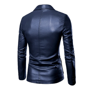 Blazer en cuir PU slim fit pour homme, noir, col rabattu, simple boutonnage, veste décontractée élégante, longueur standard, pour l'automne - Product Image 3