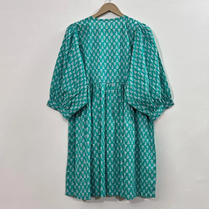 Vestido Oversize Casual Midi para Mujer, Tejido 100% Algodón, Estampado Floral Liso, Forro de Algodón, Manga Corta, Cintura Imperio, Estilo Babydoll - Product Image 4