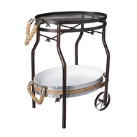 Chariot de service industriel vintage en bois et métal avec porte-bouteilles, chariot utilitaire pliable à quatre roues, logo OEM