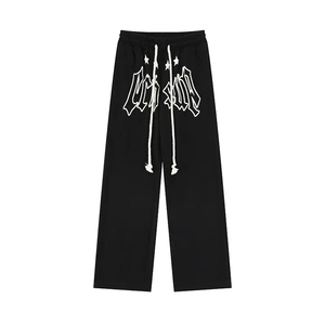 Men's <b>Brown</b> Elastic Waist Sweatpants With White Letter Print Drawstring Casual <b>Joggers</b> 100% Cotton Autumn Wear - Product Image 3