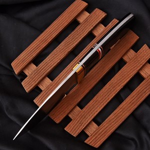 มีดสแตนเลสงานตามสั่งมีดล่าสัตว์และตั้งแคมป์พร้อมปลอกหนังแท้ด้ามจับทำจากเรซินสีดำ - Product Image 3