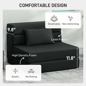 Moderna Poltrona Letto Pieghevole in Lino con Cuscino in Pelle PU, Divano Letto Estensibile per Soggiorno, Dormitorio, Ospiti, Nero con Funzione di Stoccaggio - Product Image 5