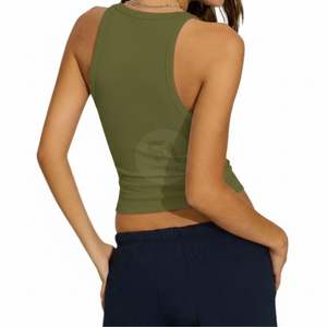 Camiseta sin Mangas de Punto para Mujer, Color Verde Oliva, Corte Ajustado, Alta Elasticidad, Secado Rápido, Transpirable, de Algodón, Estilo Deportivo - Product Image 2