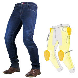 Jean en denim aramide délavé style moto, coupe ajustée, avec protection Kevlar, pour homme - Product Image 1