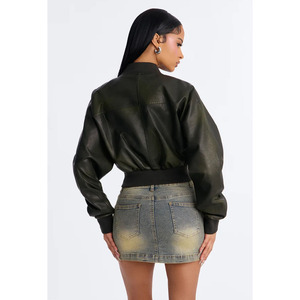 Blouson Bomber Femme Haut de Gamme en PU, Style Court, Col Ruban, Tendance Urbaine, Col Rabattu, Mode pour Femmes - Product Image 5