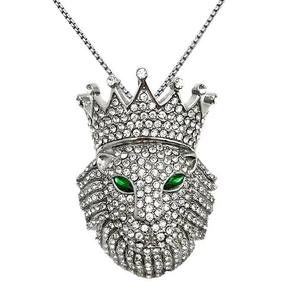Colgante de Lujo Hip Hop Iced Out con Corona de León y Moissanita, Ojos de Piedra Verde, Collar Bling King para Hombre, Joyería de Rapero - Product Image 4