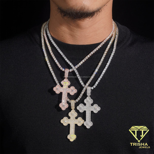Oversized Cross Pendant With Round Moissanite Diamonds 925 Sterling Silver Iced Out Hip Hop Rapper Style Necklace - Product Image 2