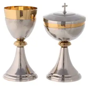 Brass Church Chalice With Ciborium With Nickel Plating Finishing Acid Etching Design Round Shape Genuine Quality For Drinking