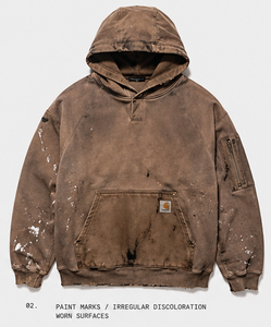 Sweat à capuche vintage délavé et usé, coupe oversize, pour l'hiver, 400+ GSM, en coton et polyester épais, molleton doux, sur mesure - Product Image 3