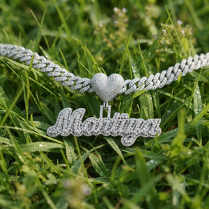 Unisex Hip Hop 925 Silver Rhodium Plated Iced <b>Custom</b> Initial Cursive <b>Name</b> Letter Heart Clasp Moissanite Pendant <b>Necklace</b> Parties - Product Image 3