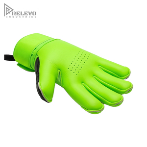 Custom Neon Goalkeeper Gloves Roll Finger Hybrid Cut Micro Perforated Palm Moulded Black Rubber Backing Elastic Wrap <b>Strap</b> - Product Image 5