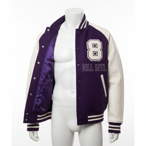 <b>Men's</b> <b>Purple</b> White Varsity Jacket Embroidered Number 26 Z City Athletes Preppy Style Autumn Wear - Product Image 3