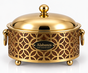 Plat de service en bois de luxe, durable et écologique, chauffe-plat à motif géométrique doré, compatible gaz et induction, pour four - Product Image 4