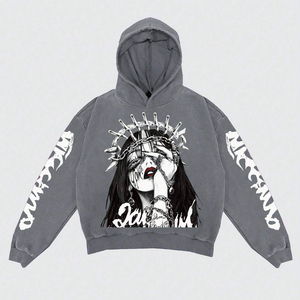 Sudadera con Capucha Personalizada al por Mayor para Hombre, 100% Algodón, 360GSM, Felpa Gruesa, Lavado Ácido, Sudadera con Capucha, Estampado Gráfico Gótico, Ropa Urbana - Product Image 1