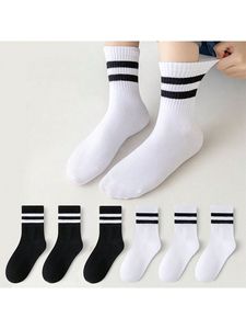 Chaussettes unisexes en coton côtelé à double rayure, mi-mollet, respirantes, souples et extensibles, pour le sport et le quotidien, vente en gros - Product Image 3