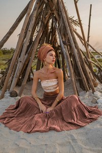 Falda larga bohemia escalonada para mujer, de gasa de algodón orgánico, amplia y fluida, ligera, estilo bohemio, para verano - Product Image 3