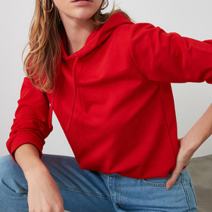 Sudadera Informal para Mujer, Manga Larga, Color Rojo Sólido, Ligera, Holgada, con Bolsillo - Product Image 6