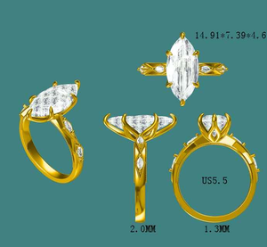 Anillo de cóctel de lujo para mujer con diamante marquise de laboratorio F VVS2 de 3 CT en oro amarillo de 14k, engaste de tensión, chapado en rodio, certificado IGI - Product Image 2