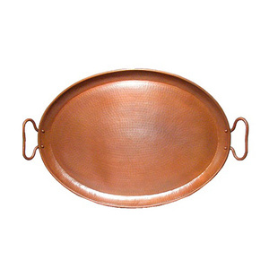Copper <b>Tray</b> Flower Embossed Design Dining <b>Table</b> Serving <b>Tray</b> for Hotel & Restaurants Modern Copper <b>Tray</b> <b>Sided</b> Solid Handle - Product Image 2