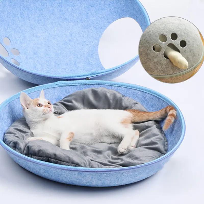 Tempat tidur kucing portabel, sarang hewan peliharaan kain tempat tidur kucing semi-tertutup nyaman dapat dicuci dan dilepas