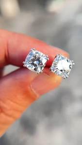 1ct Cushion Cut Lab Grown Diamond <b>Stud</b> Earrings: 14K Gold Solitaire - Product Image 3