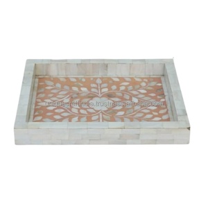 Bandeja de Servir Rectangular de Madera Hecha a Mano con Incrustaciones de Perlas Celestiales, Diseño Sólido, Ecológica, Duradera, Decoración Festiva para Bodas - Product Image 5