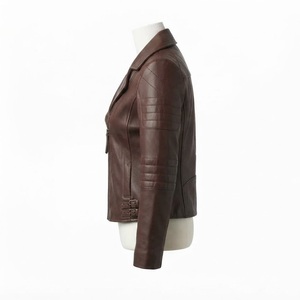 Chaqueta de Motociclista de Cuero Genuino para Mujer, Corte Ajustado, Manga Larga, Cierre de Cremallera, Cuello Extendido, Ropa de Abrigo para Otoño - Product Image 4