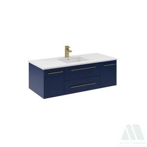 Meuble-lavabo mural moderne en bois avec vasque intégrée et tiroirs, prêt à assembler, couleur et bois personnalisables, fabriqué au Vietnam - Product Image 3