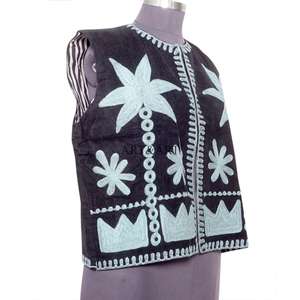 Gilet sans manches pour femme, style indien vintage, en coton brodé floral, décontracté, respirant, écologique, pour l'été et l'hiver, idéal pour demoiselle d'honneur - Product Image 3