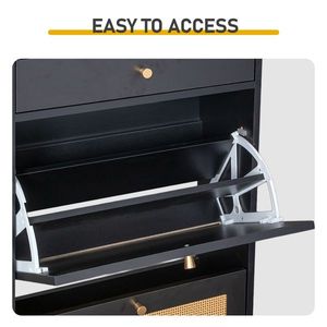 Scarpiera Nera 54x24x110cm in Rattan con 1 Cassetto e 2 Scomparti Ribaltabili, Materiale in Truciolato - Product Image 4