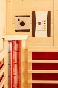 Cabine de sauna infrarouge d'angle moderne, salle de <span class=keywords><strong>spa</strong></span> intérieure pour 2 personnes avec bois de pin clair, porte en verre et chauffages intégrés pour le corps entier - Product Image 3