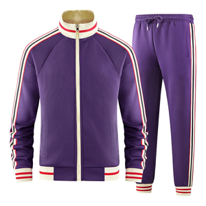 2026 Men's <b>Brown</b> Tracksuit Full Sleeve Zipper Closure Stand Collar Sporty <b>Joggers</b> Set Autumn Casual Striped Design Tracksuit - Product Image 6