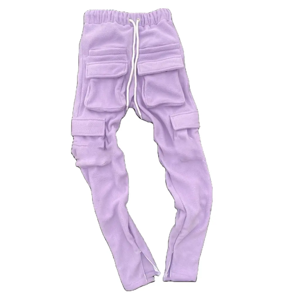 Calças de cintura elástica com logotipo personalizado, calças de corte de linha casual, calças de suor empilhadas para homens