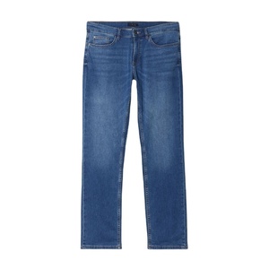 Jean en denim extensible coupe droite pour homme, délavé, bleu, confortable, décontracté, durable, classique, pour tous les jours - Product Image 2