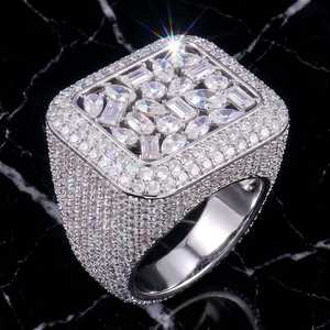 Bague pour homme en moissanite taillée multi-formes style Hip Hop, en argent 925 véritable, bijou de rappeur raffiné, idéal pour cadeau de fête ou cocktail - Product Image 1