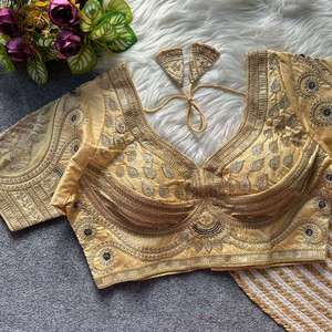 Designer Gold Jari And Sequence Work And Rani Cut Work With Tricot Fusing Italian <b>Silk</b> Fully Stitched Readymade <b>Blouse</b> - Product Image 5