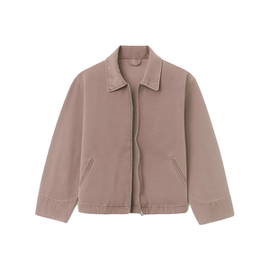 Veste décontractée pour homme en toile unie respirante avec fermeture éclair, en laine et mélanges, col rabattable, en coton, style shacket, pour le travail - Product Image 2
