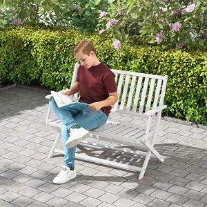 Panca da Giardino Pieghevole in Legno Bianca per 2 Persone con Schienale e Braccioli per Giardino, Portico, Parco e Balcone - Product Image 2