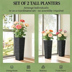 Pot de fleurs et jardinière en plastique noir pour l'intérieur et l'extérieur - Product Image 3