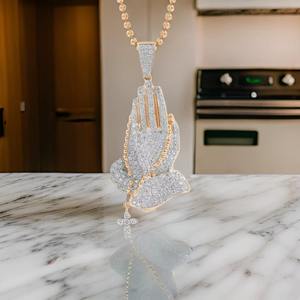 Prayer Hands On <b>Cross</b> Moissanite Round Diamond <b>Pendant</b> 925 Sterling <b>Silver</b> Teardrop Gold Plated Fine Jewelry <b>Pendants</b> & Charms - Product Image 3