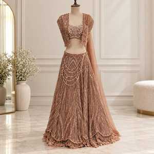 Indian Bridal Lehenga Choli Set With Embellished Blouse <b>Flared</b> Skirt Sheer Dupatta <b>Sequined</b> Ethnic Wedding Wear Party Occasion - Product Image 1
