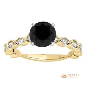 Gold Plated Black Moissanite Cut Engagement <b>Ring</b> for Women Prong Halo Accent Wedding Band Unique Bridal Jewelry Gift Party - Product Image 1