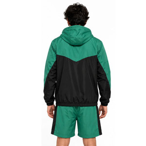Super Ego <b>Men's</b> Hooded Track <b>Jacket</b> And Shorts Set Green Black Color Blocking Streetwear Quick Dry Polyester <b>Summer</b> Wear - Product Image 4