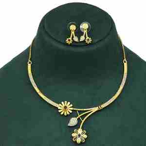 Wholesale 14K18K24K Micron Gold Plated Brass Forming AD & Ruby <b>Necklaces</b> <b>Fashion</b> <b>Necklaces</b> Traditional Floral Design Jewelry Set - Product Image 1