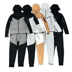 Nouveau design – Survêtement décontracté pour homme, haute qualité, anti-plis, logo personnalisé, 100 % coton, fermeture éclair avant, ensemble deux pièces pour jogging et gym - Product Image 3