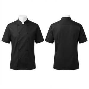 Unisex Chef <b>Jacket</b> 200 GSM Woven Poly Cotton Burgundy Double Breasted <b>Short</b> <b>Sleeve</b> Silk Screen Printed Kitchen Uniform Custom - Product Image 1