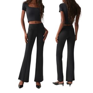 Leggings de yoga évasés pour femmes, taille mi-haute, effet push-up, coupe ajustée, avec fente latérale, contrôle du ventre, antibactériens, vente en gros personnalisée - Product Image 5