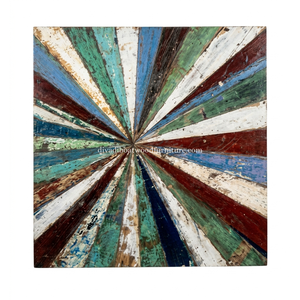 DIVADI Mosaico Decorativo de Pared con Forma Cuadrada de Madera de Barco Reciclada, Estilo Art Deco Náutico, 5 cm de Grosor, Diseño de Sol - Product Image 1