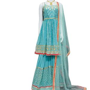 NUEVO DISEÑADOR HEAVY FUAX GEORGETTE TOP CON SECUENCIAS BORDADAS TRABAJO DUPATTA PALAZO - Product Image 1